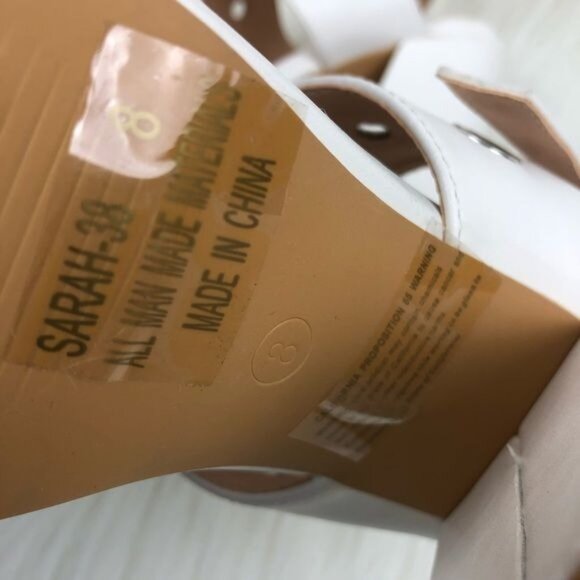 Women's AMS Sarah Silver Grommet Eyelets Slingback Block Heel Sandals White - Picture 10 of 10